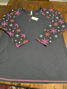 Cacique Sleep Shirt Size 18-20 NWT Navy With Pink Snowflakes - Picture 1 of 5