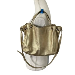 Bolso de Hombro Michael Kors Cadena Cuero Dorado Convertible Hobo Bolso Cartera - Imagen 1 de 12