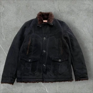 Beams Down Jacket Faux Shearling Velour Texture Polyester Black Outerwear Size L - Picture 1 of 24