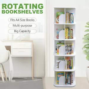 Square 5-Tier Swivel Rotating Storage Display Bookcase Bookshelf White 159cm - Picture 1 of 5