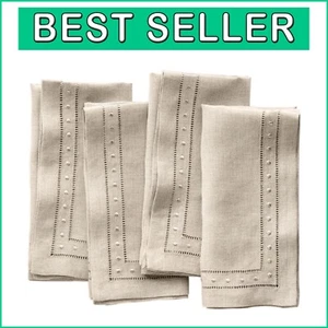 Chic Swiss Dot Embroidered Linen Napkins 18x18” - Earth-Friendly Gift Set of 4 - Picture 1 of 10