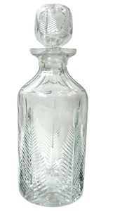 Decantador de cristal vintage de 9 3/4" y tapón a juego con patrón de diamante con huella digital - Imagen 1 de 5