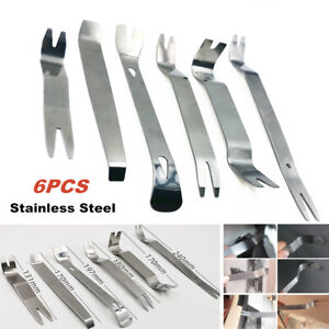 6PCS Car Stainless Steel Audio Removal Pry Door Clip Panel Dash Radio Moulding