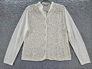 Coldwater Creek Crochet Cardigan Sweater Womens Large 14-16 Ivory - Picture 1 of 8