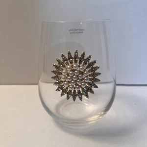 Faux Pearl & Gold Jeweled Starburst Stemless Wine Glass Set of 6 - Picture 1 of 7