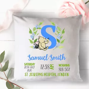 Personalised New Baby Born Cushion Pillow Cover Baby Shower Gift Winnie the Pooh - Picture 1 of 1