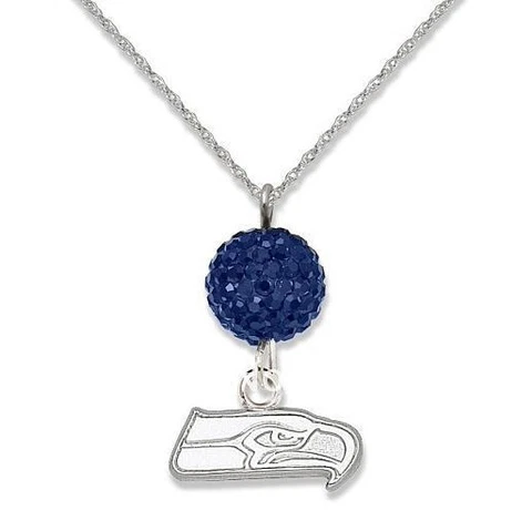 Seattle Seahawks Charm Blue Crystal Bead Fashion Pendant Necklace Cover
