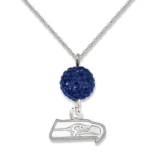 Seattle Seahawks Charm Blue Crystal Bead Fashion Pendant Necklace   - Image 1 of 1