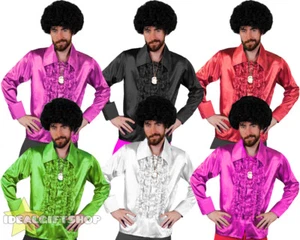 MENS 1970'S DISCO RUFFLE SHIRTS ADULTS FANCY DRESS COSTUME 70'S FRILLY TOP 1960S - Picture 1 of 12