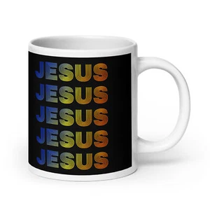 Taza de café con diseño tipográfico multicolor del nombre de Jesús - Imagen 1 de 10