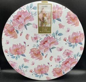 COLORDRIFT Pink Carnation Butterflies CORK BACKED 15" Round Placemats (SET OF 4) - Picture 1 of 7
