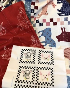Vtg Country Chic Farmhouse Animals Quilting Crafting Cotton Fabric Lot - Picture 1 of 14