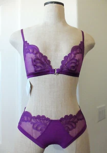 La Perla WINDFLOWER Violet Purple Non Wired Triangle Bra 34B & Mid Rise Brief XS - Picture 1 of 12