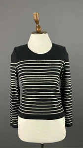 Ladies Sonia Rykel Black Cotton Striped Crew Neck Jumper Sweater Size S - Picture 1 of 9