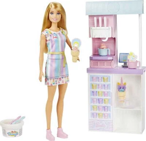 Barbie Ice Cream Shop Playset with Blonde Doll, Ice Cream Machine, Molds, Dough - Picture 1 of 1