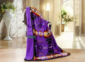 Navajo Print Purple Throw Blanket Sherpa Southwest Native American Indian - Picture 1 of 3