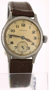 Vintage 1940s Pronto 24 hr Dial Military Watch 30mm Stainless Steel - Picture 1 of 12
