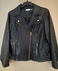 Calvin Klein Black Faux Leather Moto Jacket Gold Zipper & Studs - Size 1X