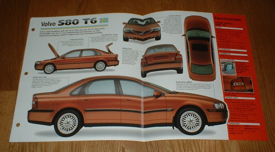 1998 VOLVO S80 T6 ORIGINAL IMP BROCHURE SPECS INFO 98 99 00★★ - Image 1 of 1