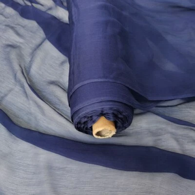 1yard X 1meter Ivory Navy Mulberry Silk Chiffon Crepe Fabric Crinkled Ggt Silk - Image 1 of 4