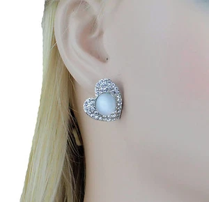 Ohrstecker Herz weiß Tigerauge Stein österreichisch Kristall Strass E154 - Bild 1 von 1