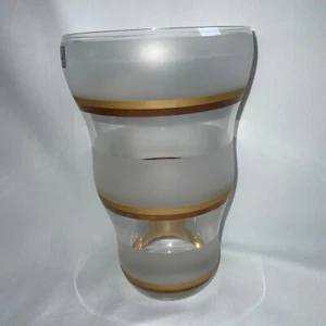 Bohemia Hand Made Crystalex Vase Clear & Etched Glass W/Gold Bands in Box Czech - Picture 1 of 12