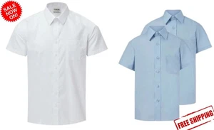 2 Pack Boys Short Sleeve School Shirt School Uniform Pocket Regular Fit Size - Picture 1 of 11