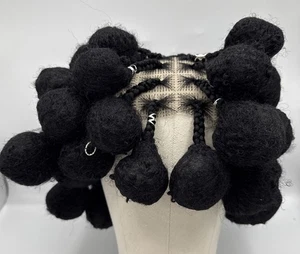 Box Braids To Pom Pom Black Wig With Hair Accessories Full Lace - Picture 1 of 5