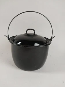 Olla de esmalte negro con mango de tapa utensilios de cocina de colección maceta colgante - Imagen 1 de 16