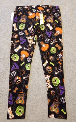 Way to Celebrate 黑色万圣节狗印花加绒打底裤 L 码 (12-14) 全新带标签 — 第 1/4 张图片