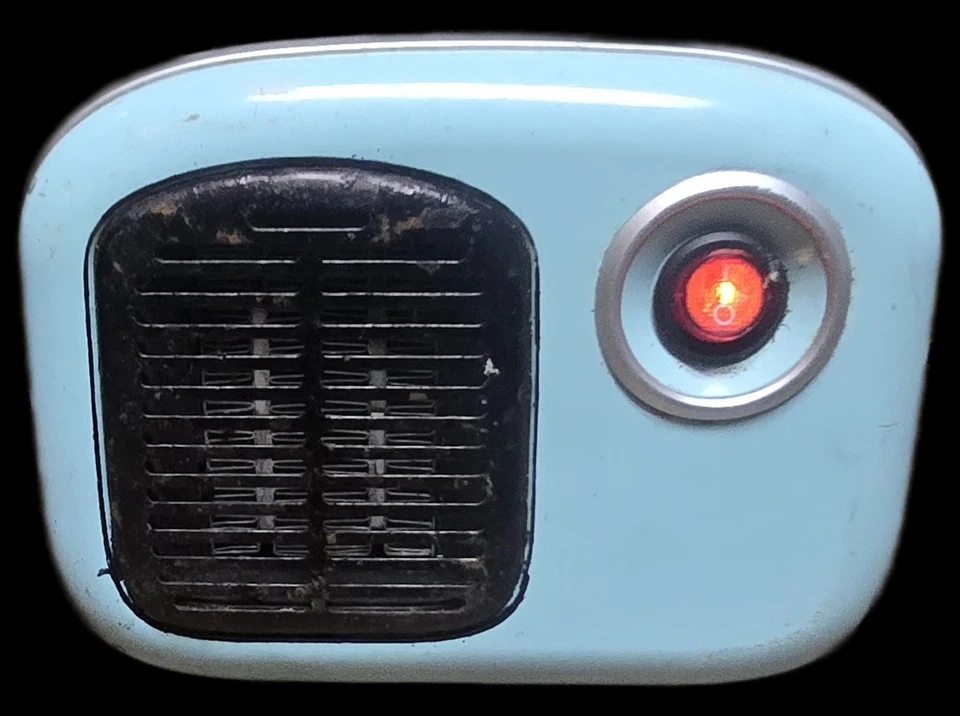 Calentador de cerámica Soleil vintage modelo: MH-08M verde azulado pequeño 5” pulgadas x 6,5” en funcionamiento Foto 1 de 4