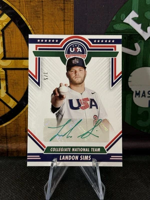 2022 Panini USA Baseball Stars & Stripes Green Ink Auto /5 Landon Sims #CNTS-LS - Image 1 of 2