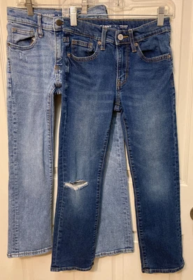 Old Navy Boys Blue Stretch Denim Distressed Straight Fit Jeans (Size 8) - Image 1 of 4