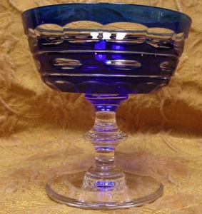 1 eleganter kobaltblauer geschliffener klarer Eisbecher Parfait 4" hohe Glasschale - Bild 1 von 4
