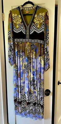 Maxi Vestido Anthropologie Bhanuni by Jyoti Estampado Cuentas Bordado Boho Talla 6 Foto 1 de 4