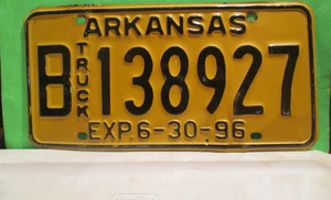 vintage US  Arkansas Truck Yellow License Plate B TRUCK 138927 MORE LISTED - Picture 1 of 2