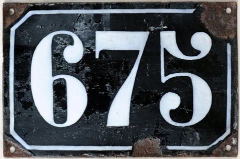 Large old black French house number 675 door gate plate plaque enamel metal sign Cover