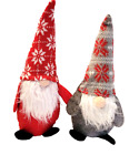 Set Of 2 Gnome Plush Decorations Christmas Red & Grey Holiday Winter 13"x 4.5"