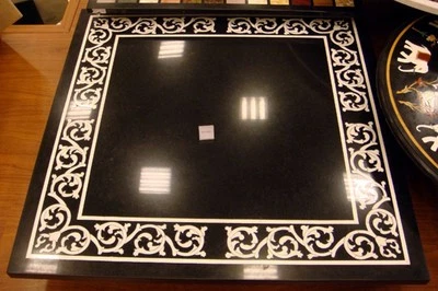 2' Black Marble coffee side Inlay Table Top Art Large Mosaic Handmade Furniture - Image 1 of 4