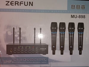 ZERFUN MU-898 UHF 4-Kanal kabelloses Mikrofonsystem mit Echo Bluetooth & Lautstärke - Bild 1 von 13