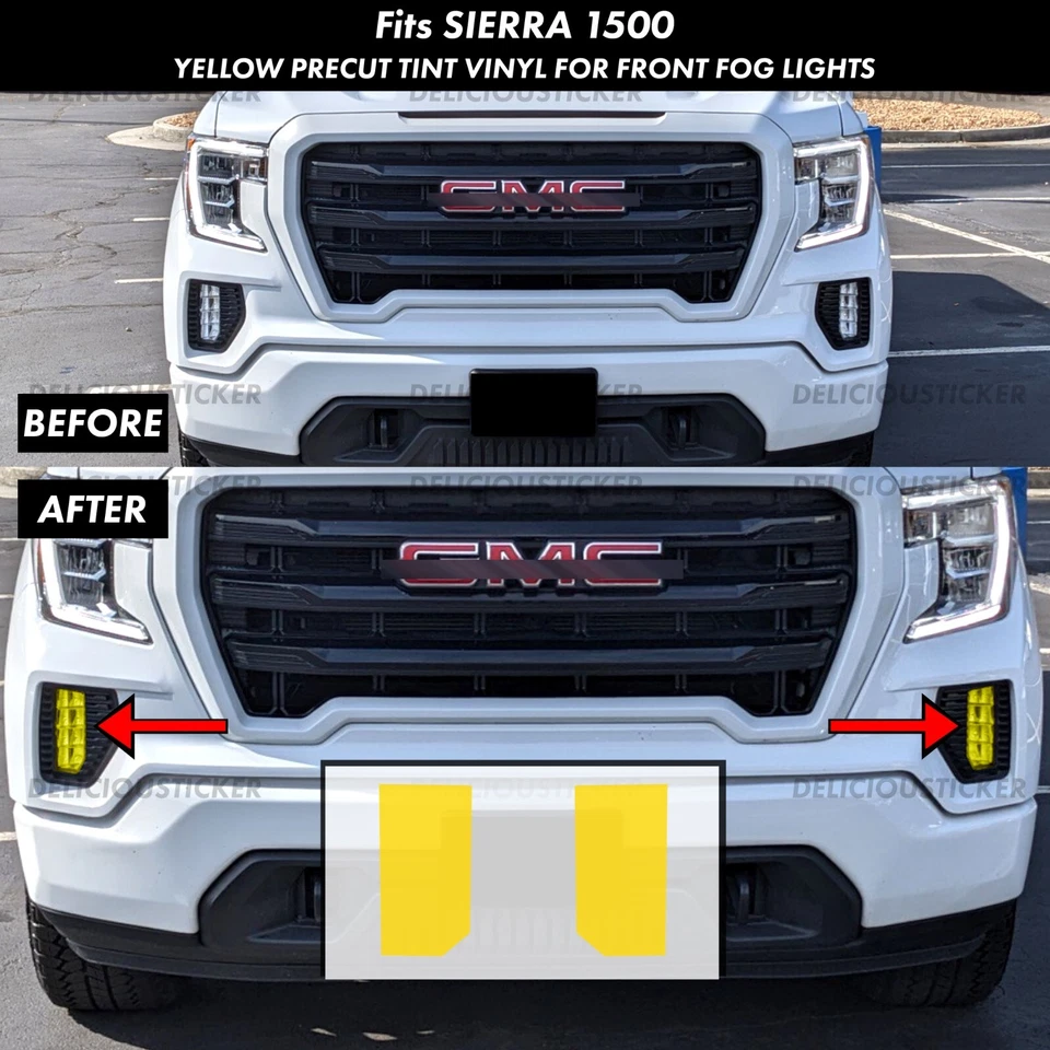 For 2019-2021 GMC Sierra 1500 YELLOW Fog Light Vinyl Front Overlay Tint - Image 1 of 4