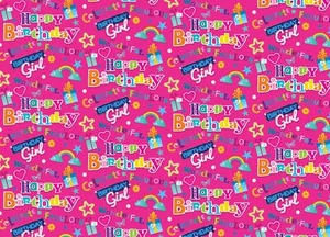 Hot Pink Birthday Girl Rainbow Wrapping Paper - 1 Sheet with Matching Gift Tag - Picture 1 of 2