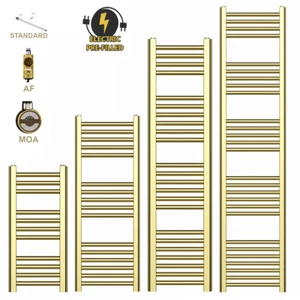 500 mm Wide Thermostatic Dual Fuel Kits Shiny Gold Heated Towel Rail Radiator - Picture 1 of 10