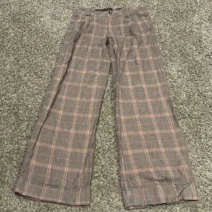 Free People Brown Plaid Pants Sz 8 Zip Front Cotton Casual A22 - Picture 1 of 6