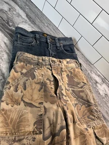 Lot 2 pair Boys Youth Size 10 Lee Blue Jeans & Ranger Camo Cargo Pants Hunting - Picture 1 of 9