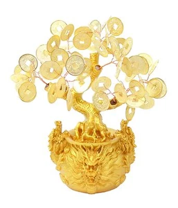 7" Feng Shui Gold Money Coins Tree in Dragon Pot Wealth Blessing Gift US Seller - Picture 1 of 4