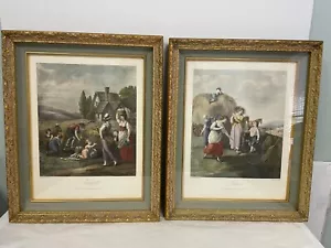 x2 Vtg W. Hamilton Prints Framed Color Engraved AUGUST & JUNE 1950's Bartolozzi - Picture 1 of 17