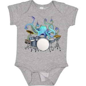 Inktastic Cute Blue Octopus Drumming Baby Bodysuit Sea Life Drums Drummer Drum - Picture 1 of 9