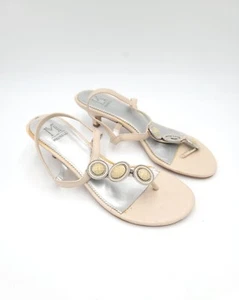 M By Marinelli Womens Thong Sandal Kitten Heel Shoes Pink Beaded Slingback 9 M - Picture 1 of 5
