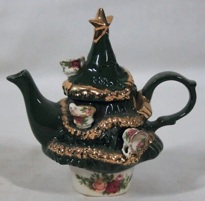 1998 PAUL CARDEW ~ ROYAL ALBERT CHRISTAMAS TREE 1 CUP TEAPOT 5 1/8" TALL NEW - Image 1 of 4